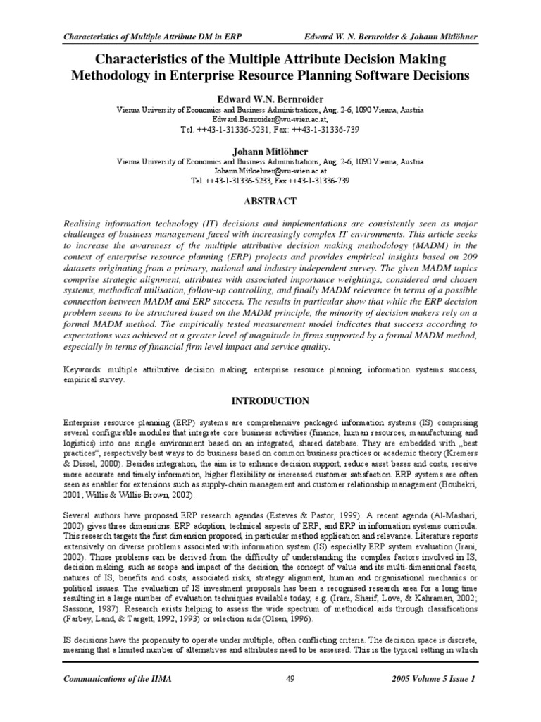 Characteristics of The Multiple Attribute Decision Making in Enterprise ...