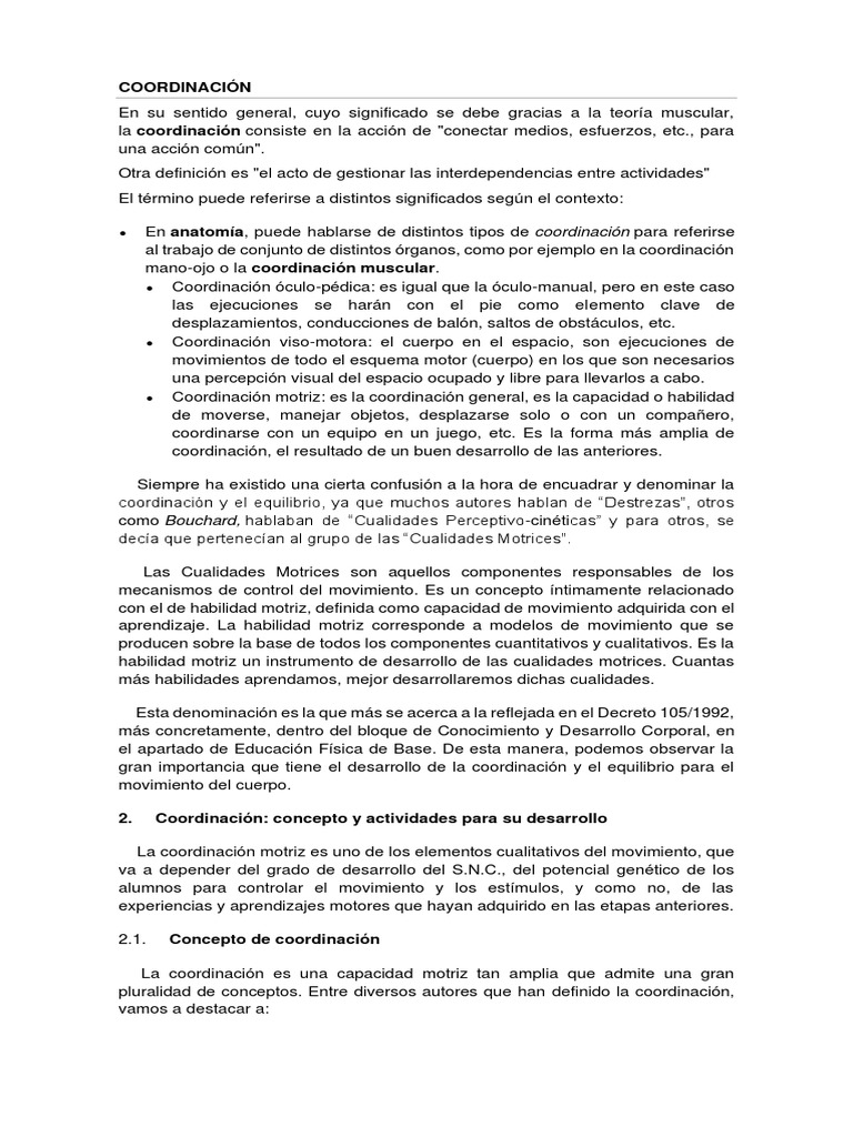 Tipos y Desarrollo de la Coordinación Motriz | PDF | Músculo ...