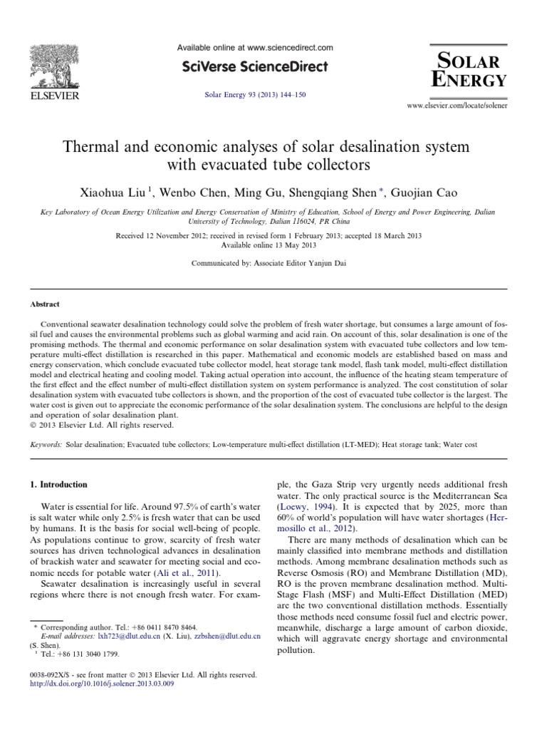Thermal and Economic Analyses of Solar Desalination System With ...