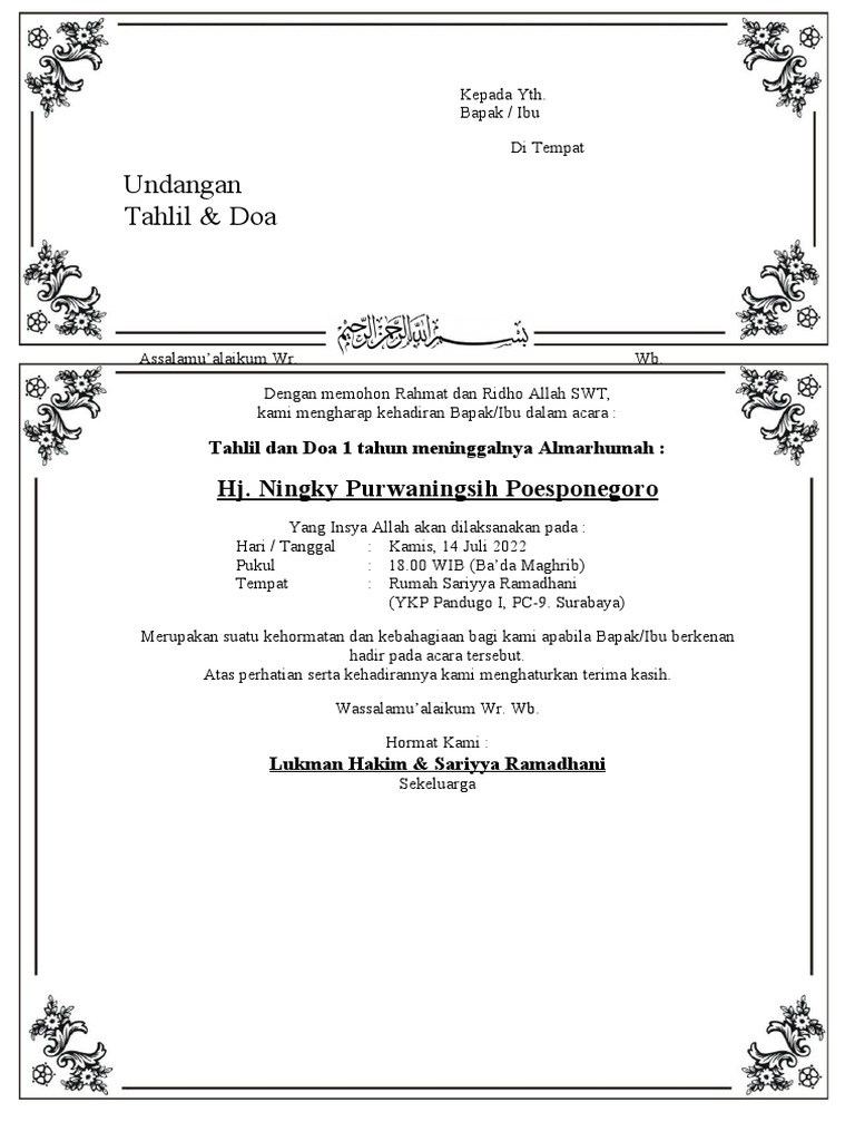 Undangan Tahlil | PDF