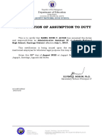 Certificate of Assumption To Duty