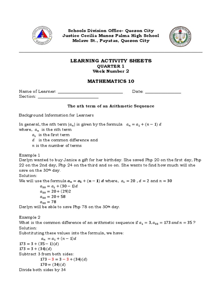 Finding Terms in Arithmetic Sequences | PDF | Arithmetic | Equations