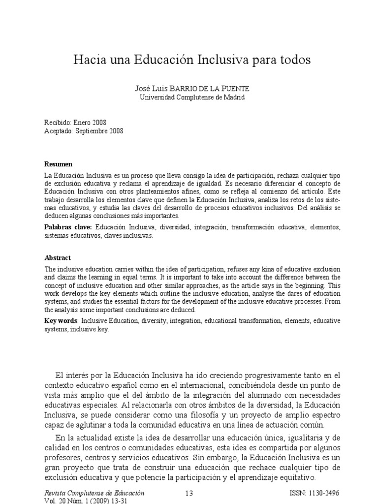 Educacion Inclusiva | PDF | Inclusión (Educación) | Plan de estudios