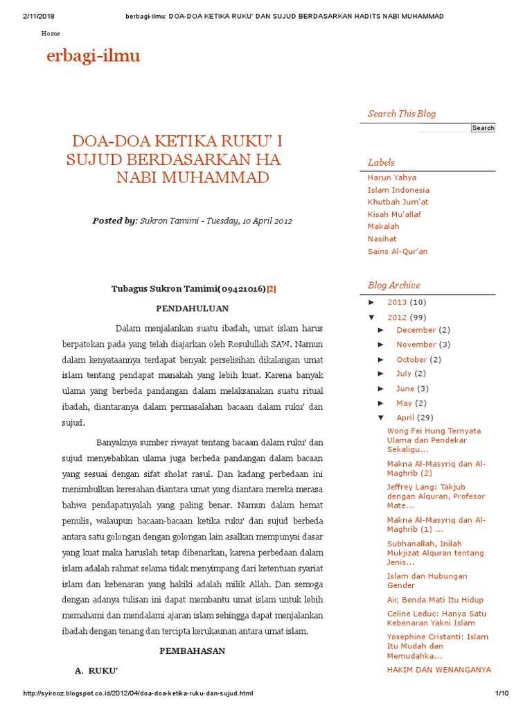 Doa Ruku dan Sujud dalam Islam | PDF | Agama & Spiritualitas