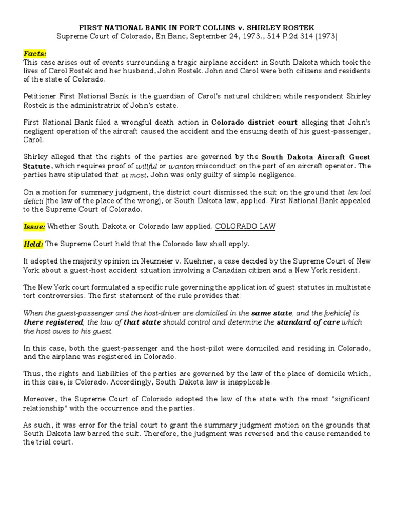 Colorado Law Governs Aviation Case | PDF | Supreme Court Of The United ...