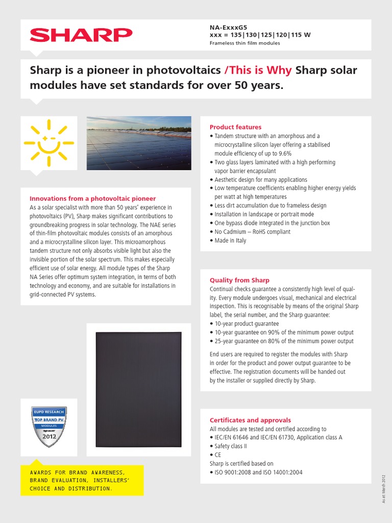 Sharp NA Series Photovoltaic Modules | PDF | Photovoltaics | Thin Film ...