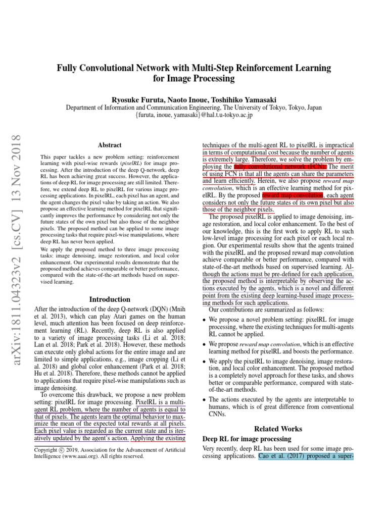 1PixelRL Fully Convolutional Network With MultiStep Reinforcement