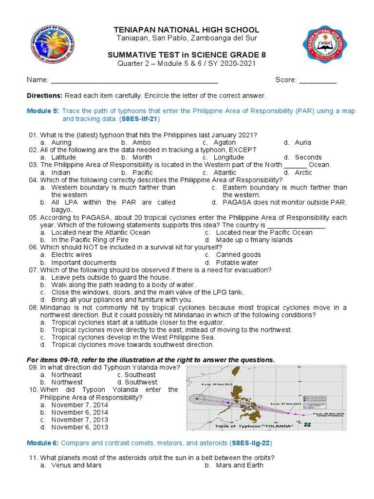 Grade 8 Science Summative Test Q2 | PDF | Meteoroid | Comet