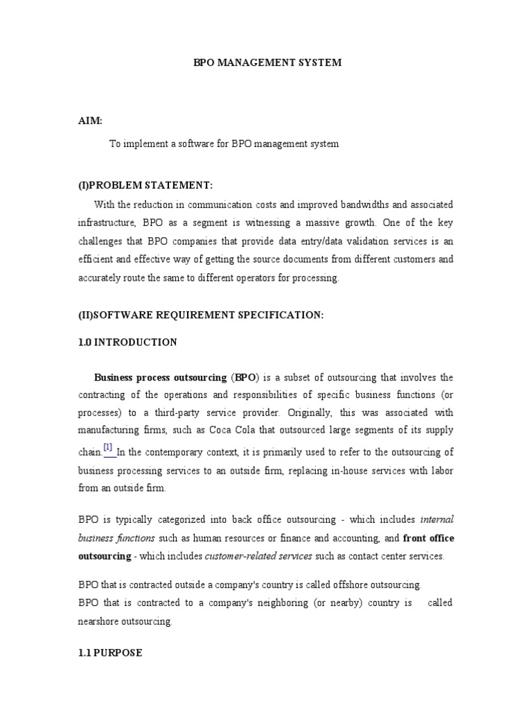 BPO Management System Overview | PDF | Outsourcing | Unified Modeling ...