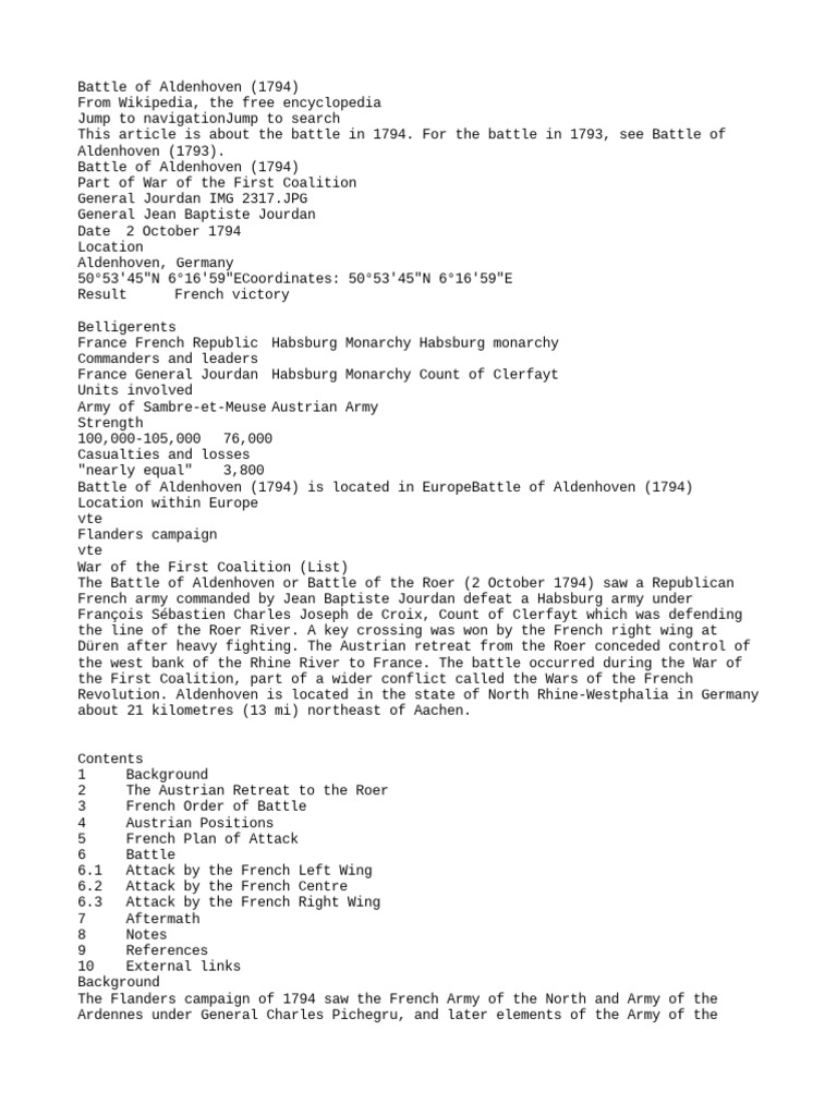Battle of Aldenhoven (1794) PDF Wars Of Independence Battles