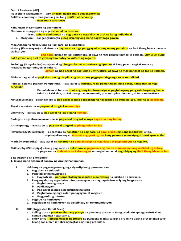 Araling Panlipunan Ekonomiks | PDF