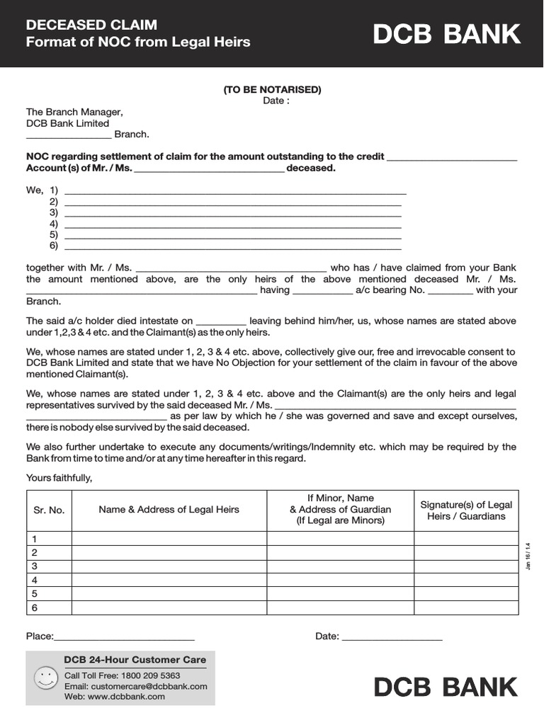 Format of NOC From Legal Heirs PDF Private Law Common Law