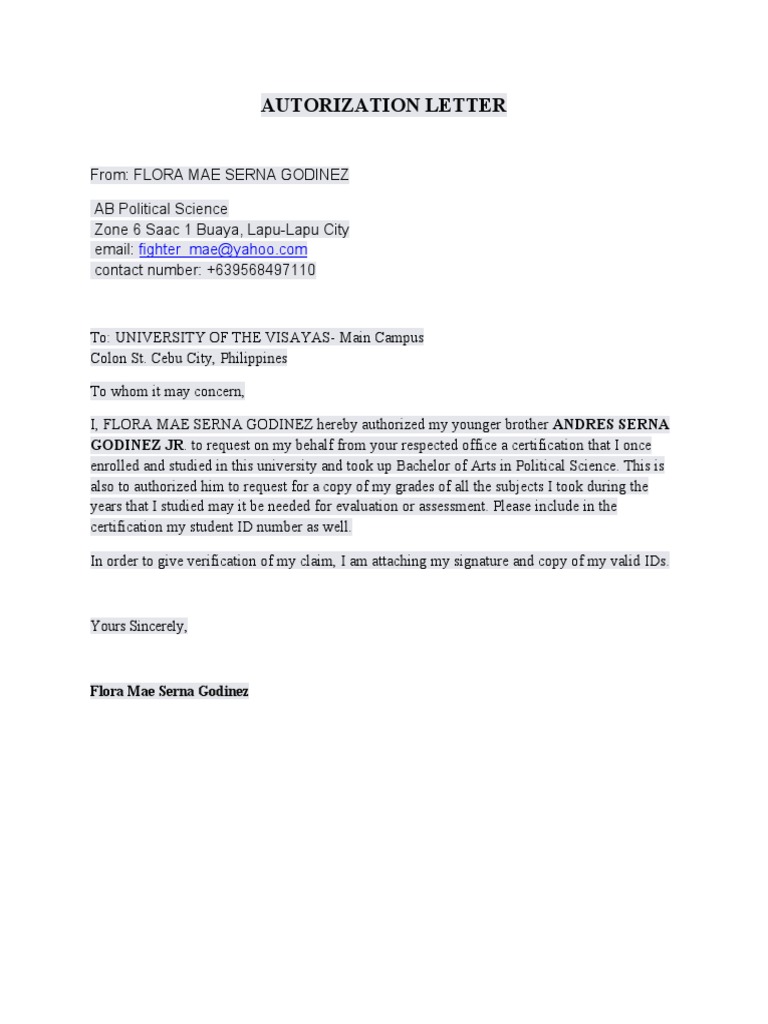 Authorization Letter for University Records | PDF