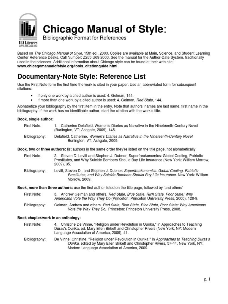 Chicago Manual of Style:: Documentary-Note Style: Reference List | PDF