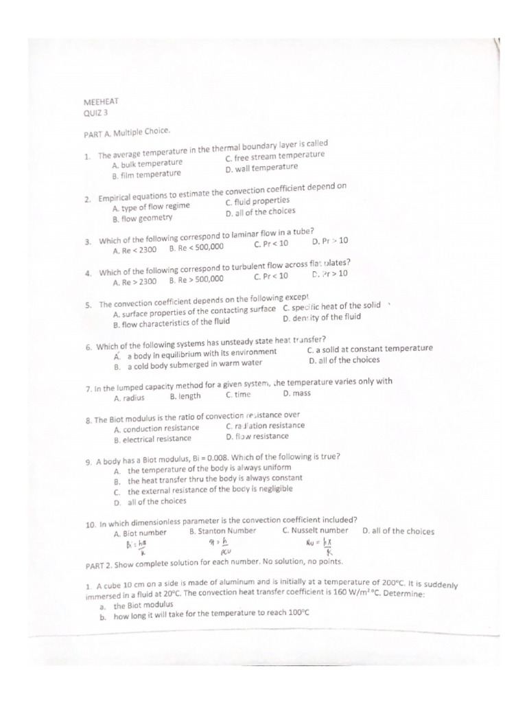 Heat Transfer Quiz 3 PDF