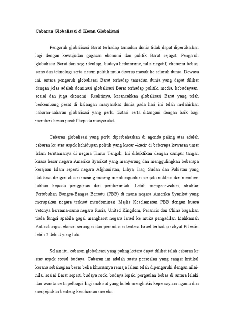 Cabaran Globalisasi Dan Kesan Globalisasi  PDF
