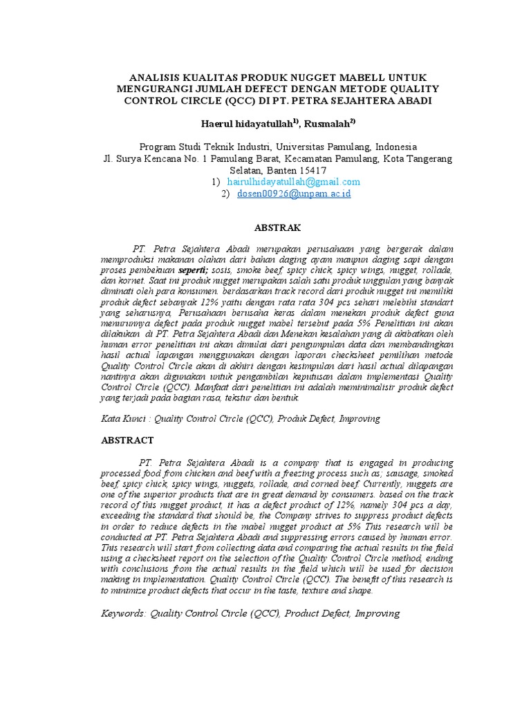 Haerul Hidayatullah Jurnal Metode Quality Control Circle | PDF