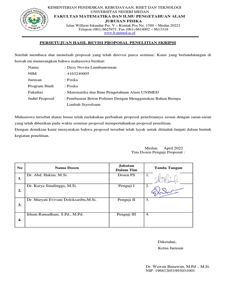 PERSETUJUAN HASIL REVISI PROPOSAL Desy | PDF