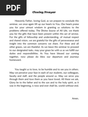 Closing Prayer For Seminar Pdf Glory Religion Theology