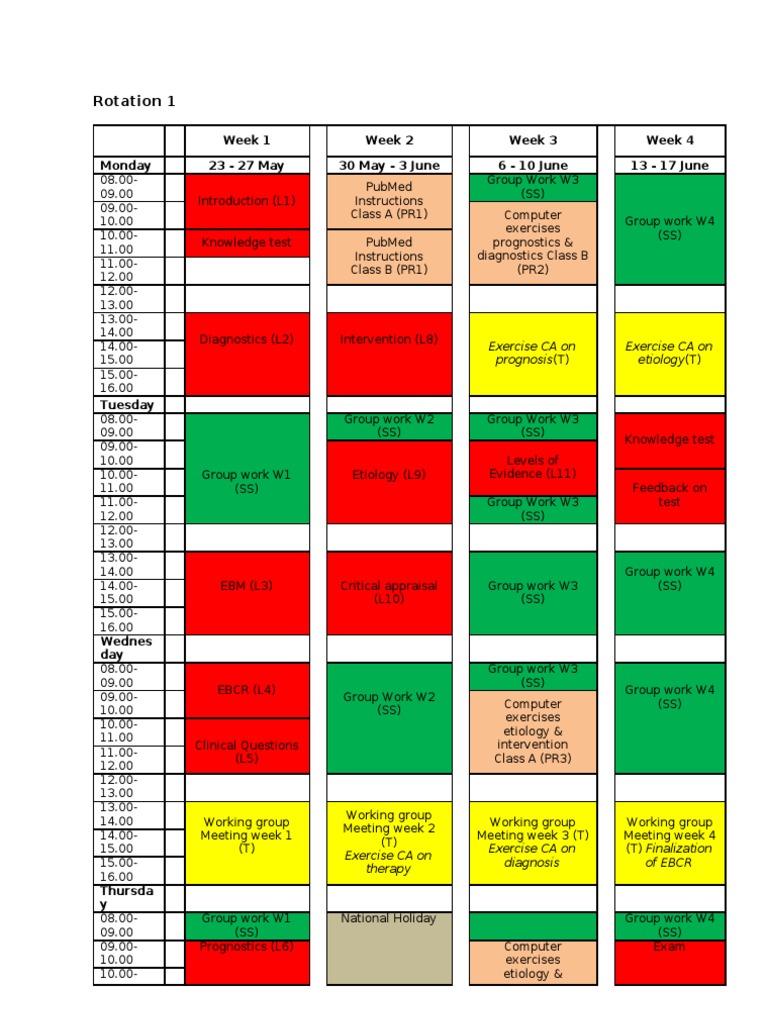 Weekly Rotation Schedule Overview | PDF | Medical Diagnosis | Medical ...