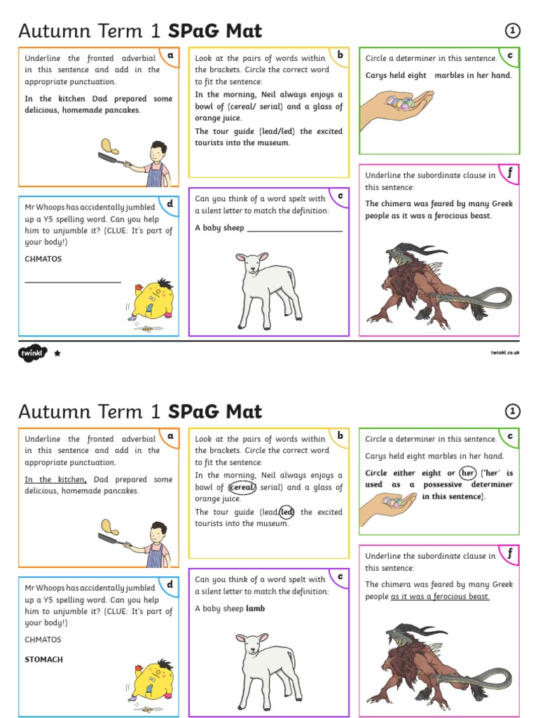 Year 5 Autumn Term 1 SPaG Activity Mat 1 | PDF | Sentence (Linguistics ...