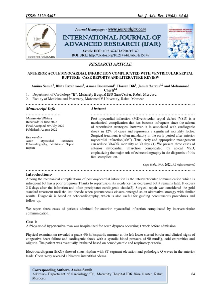 Anterior Acute Myocardial Infarction Complicated With Ventricular
