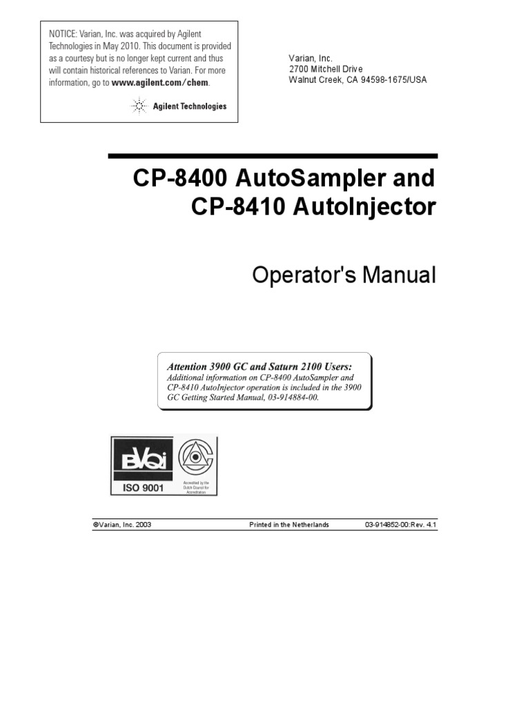 CP-8400/8410 AutoSampler Manual | PDF | Electrical Connector | Syringe