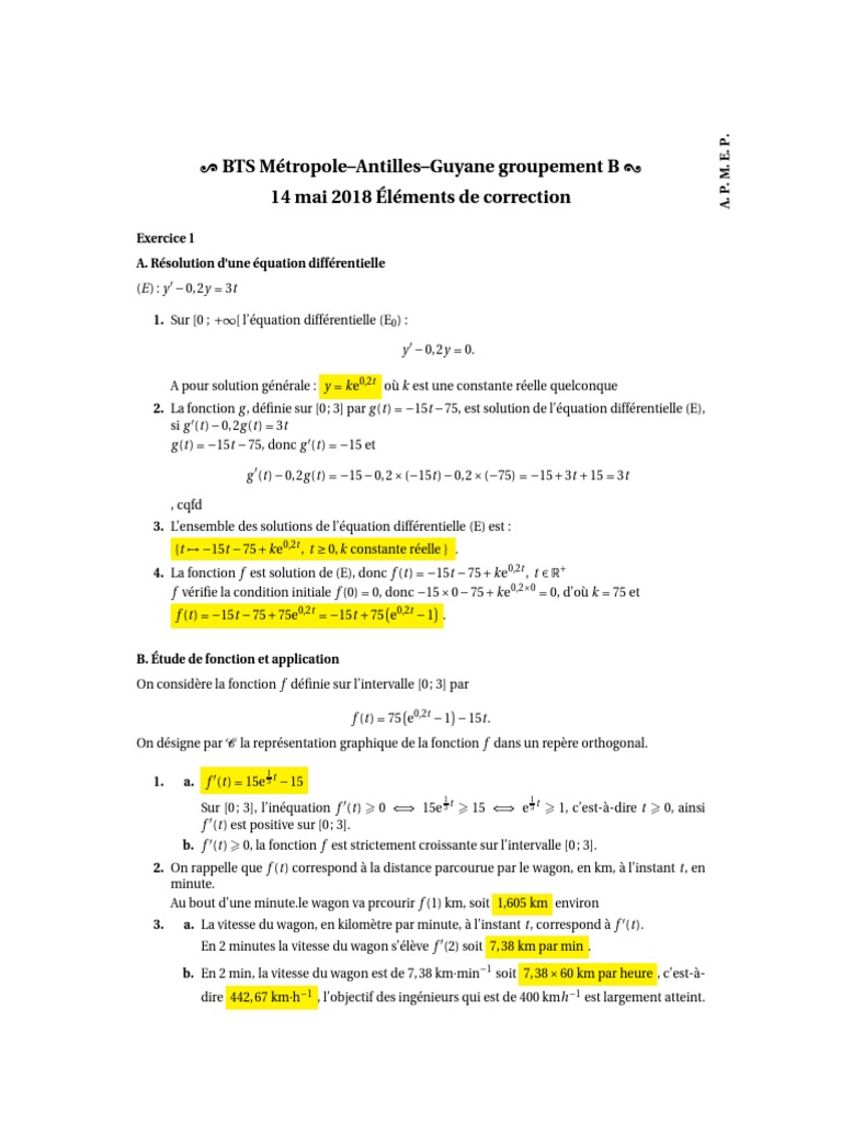 2018-Corrige BTS GR B 2018 | PDF | Courbe | Tangente (géométrie)