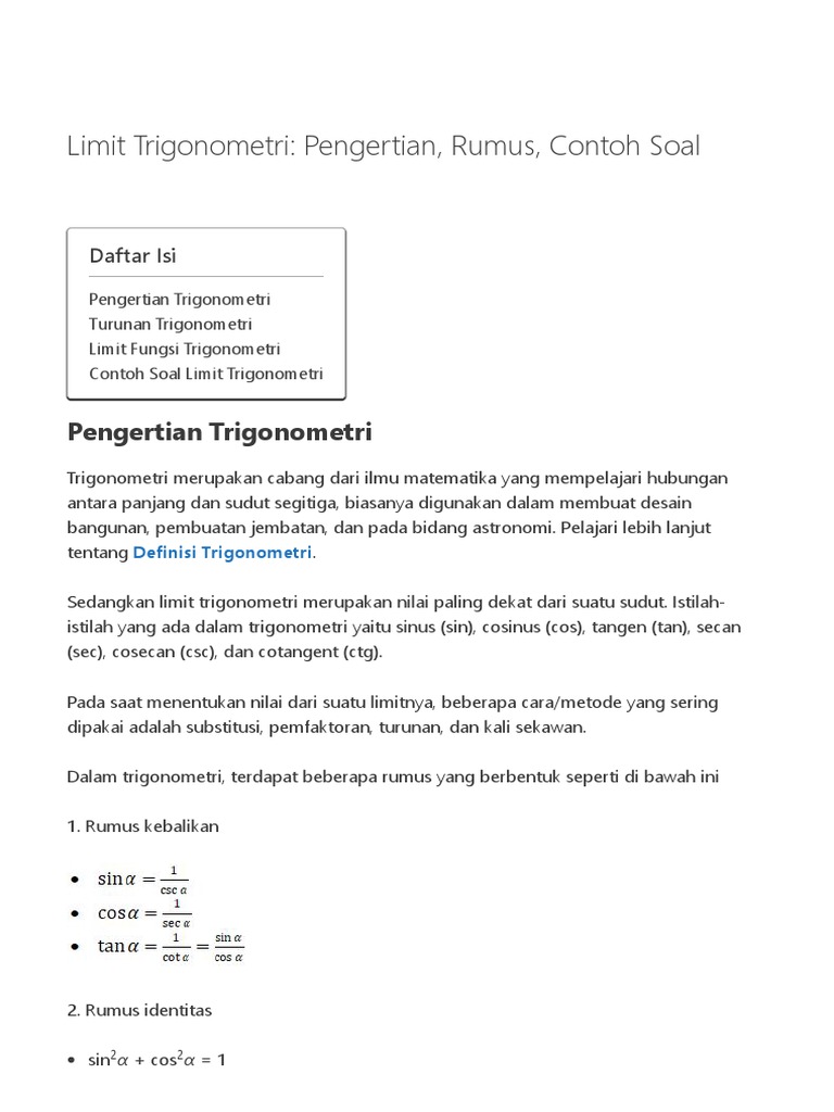 Rumus dan Contoh Limit Trigonometri | PDF | Metode & Bahan Ajar