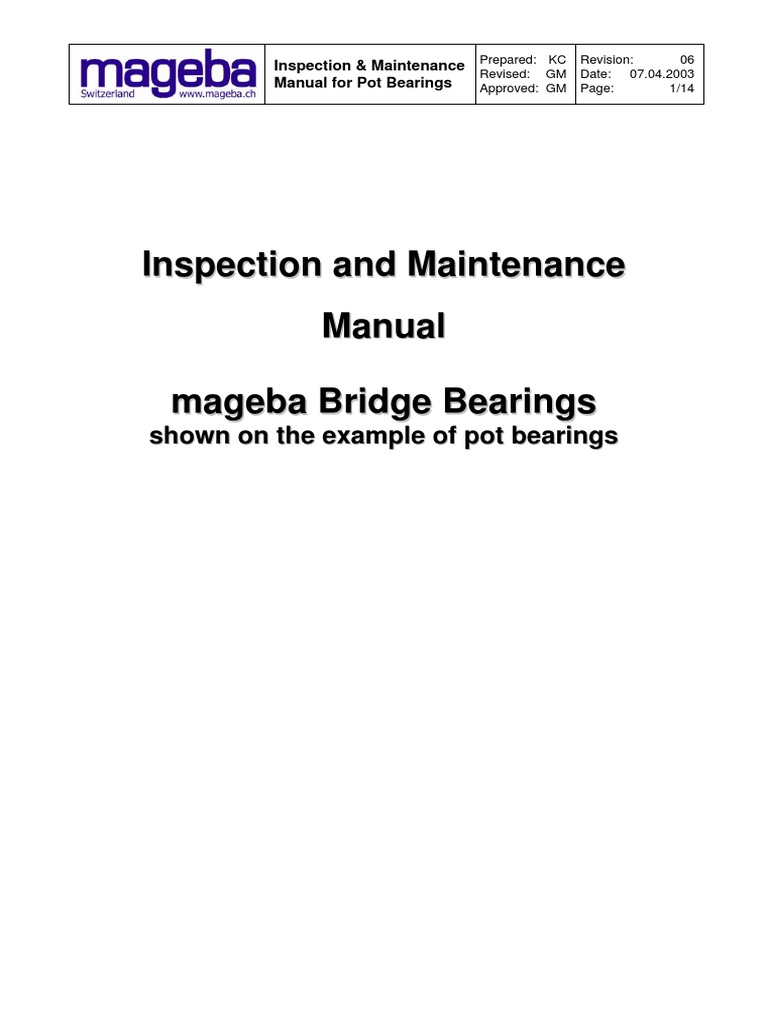 Mageba Pot Bearings Maintenance Manual | PDF | Bearing (Mechanical ...
