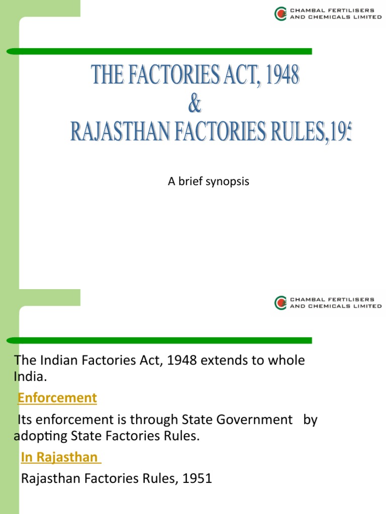 Rajasthan Factories Rules Overview 1951 | PDF | Occupational Safety And ...