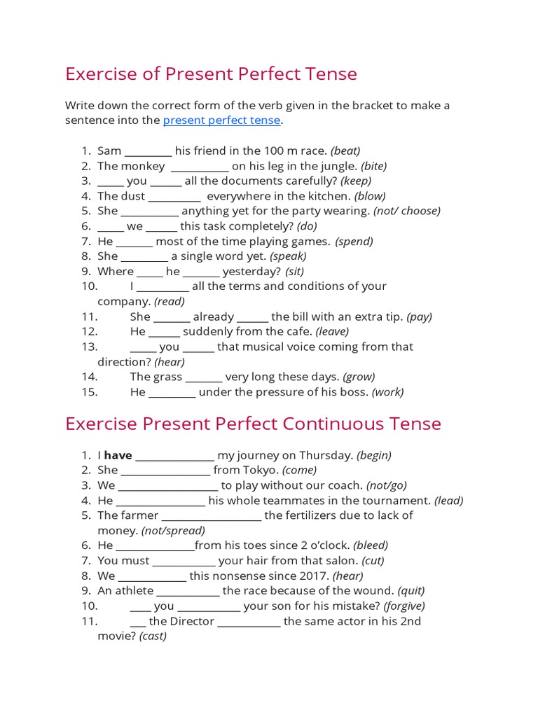 Present Perfect Tense Exercises | PDF | Linguistics