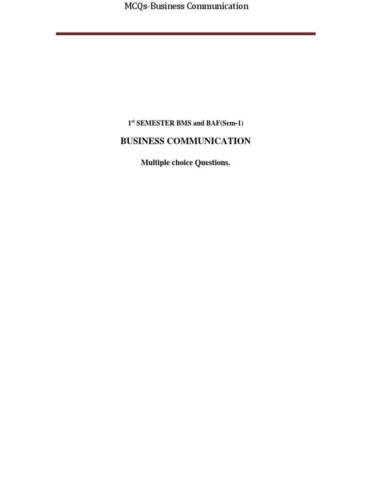 Business Communication MCQs for Sem 1 | PDF | Communication | Nonverbal ...
