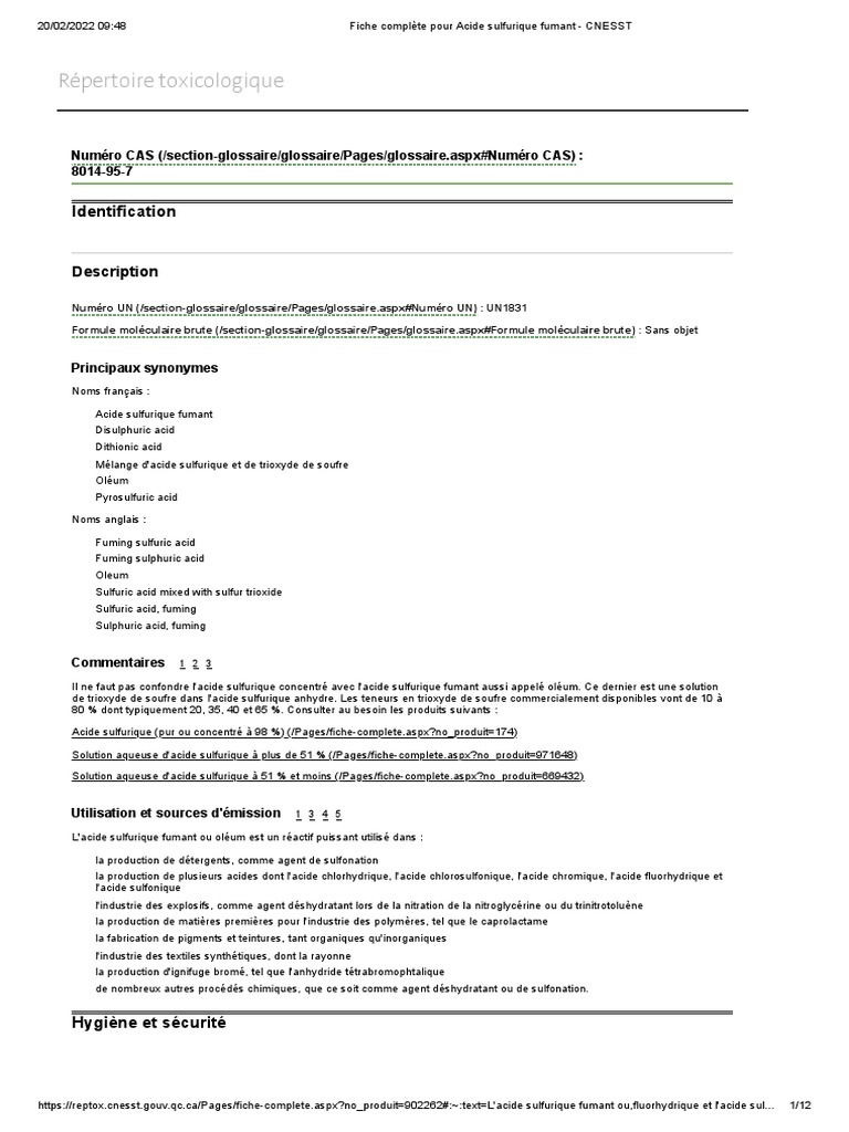 Msds Oleum | PDF | Acide sulfurique | Sulfure