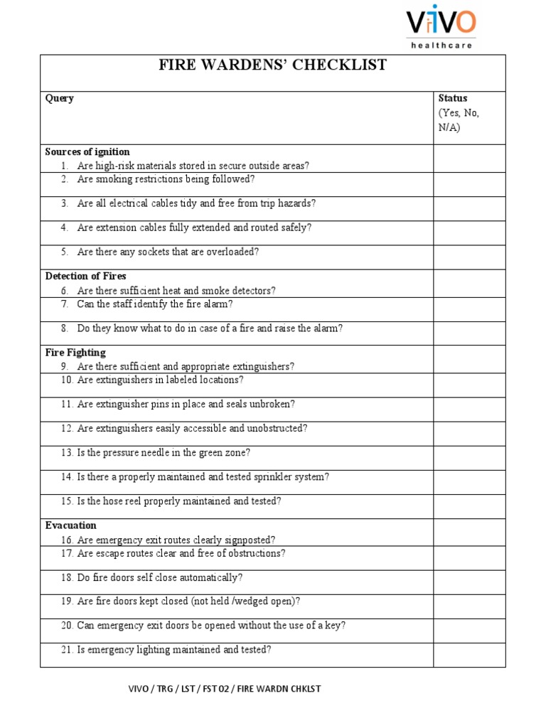 Fire Wardens' Daily Checklist | PDF