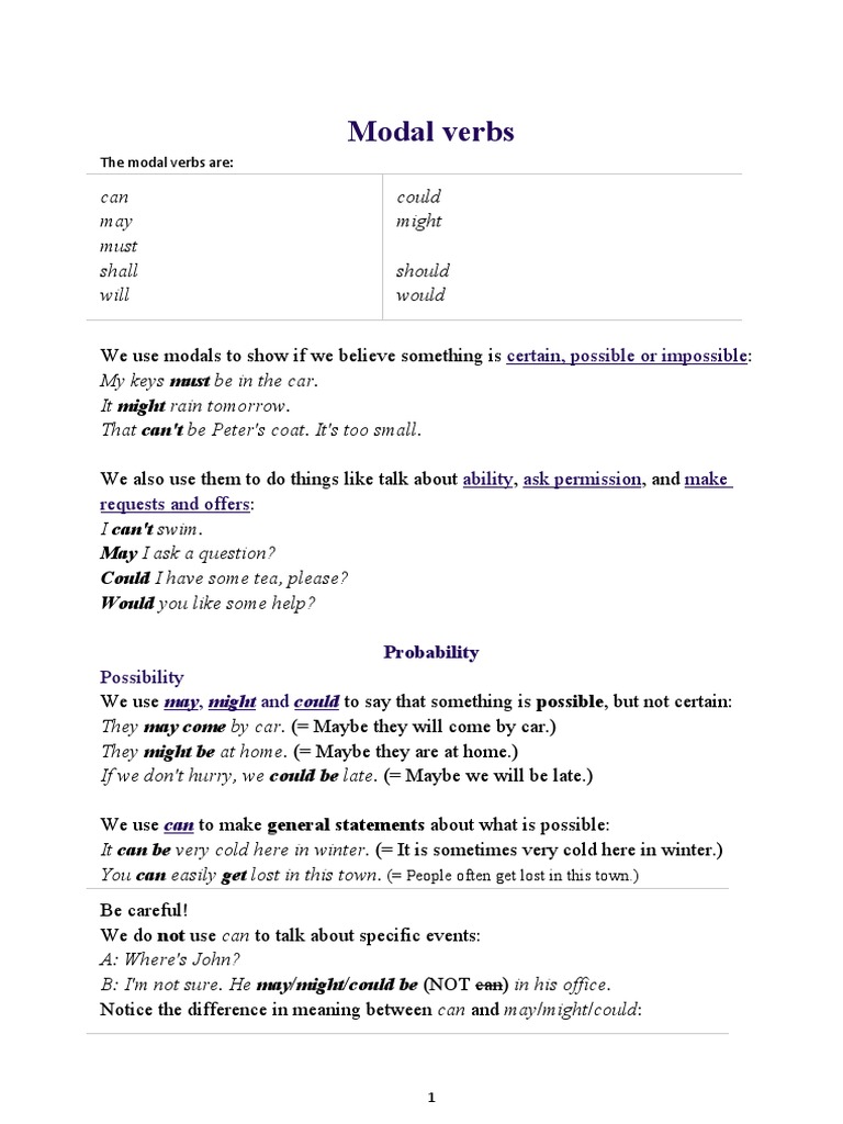Modal Verbs Pdf Linguistics Grammar