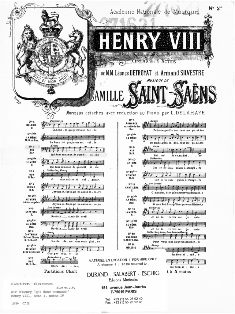 SaintSaens Henry VIII Canto Piano PDF