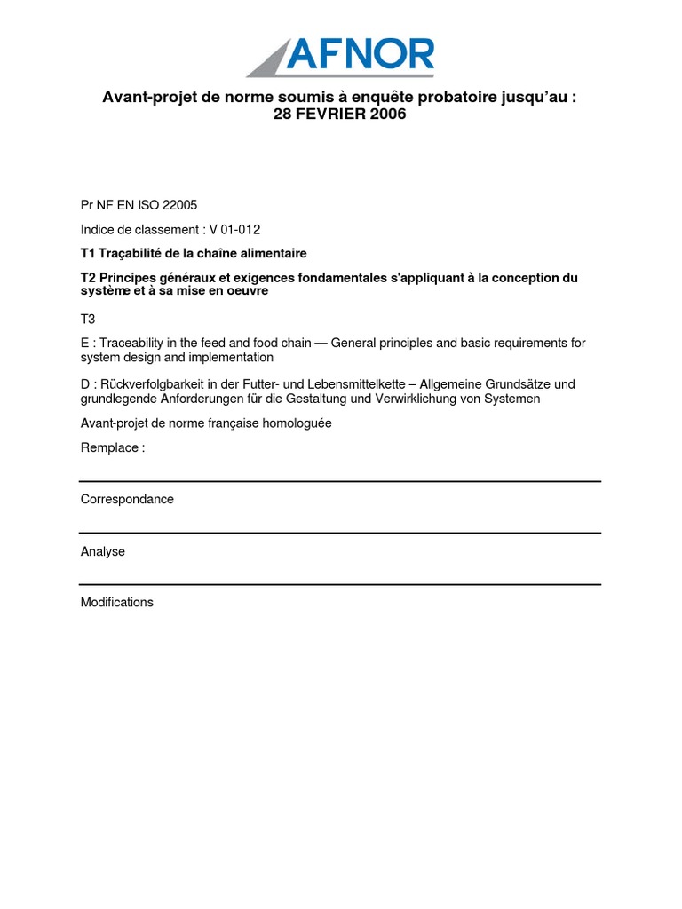 Iso 22005 | PDF | Organisation internationale de normalisation | Sécurité