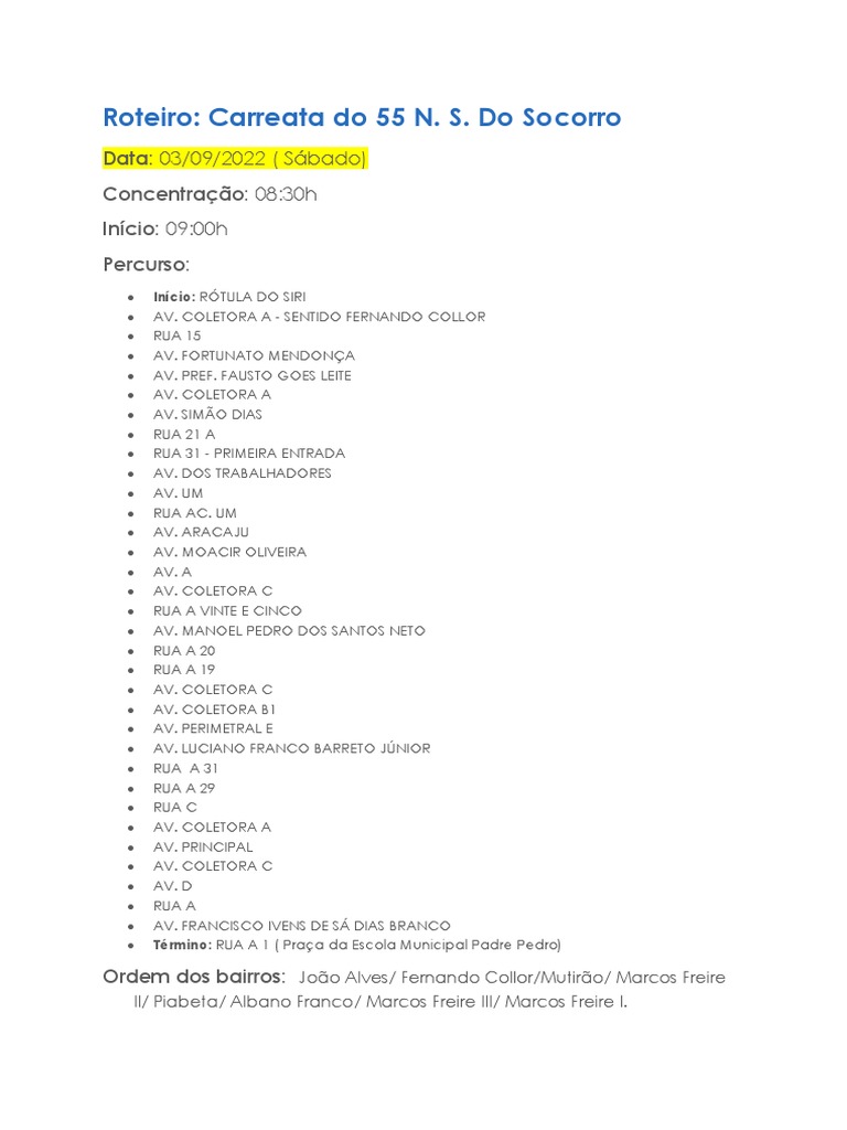 Roteiro Carreata Pdf