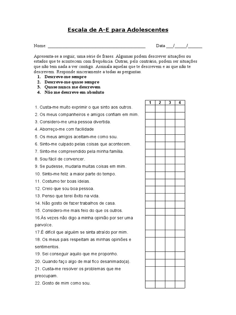 Escala de Auto-Estima para Adolescentes | PDF | Autoestima
