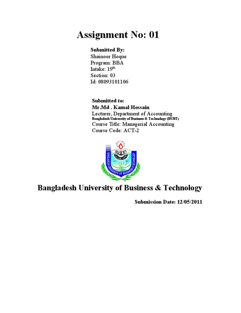 BBA Managerial Accounting Assignment 01 | PDF