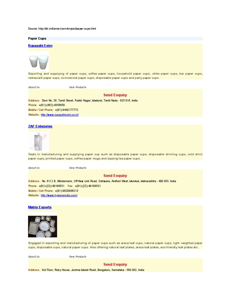 Paper Cup Industries PDF Tamil Nadu Paper