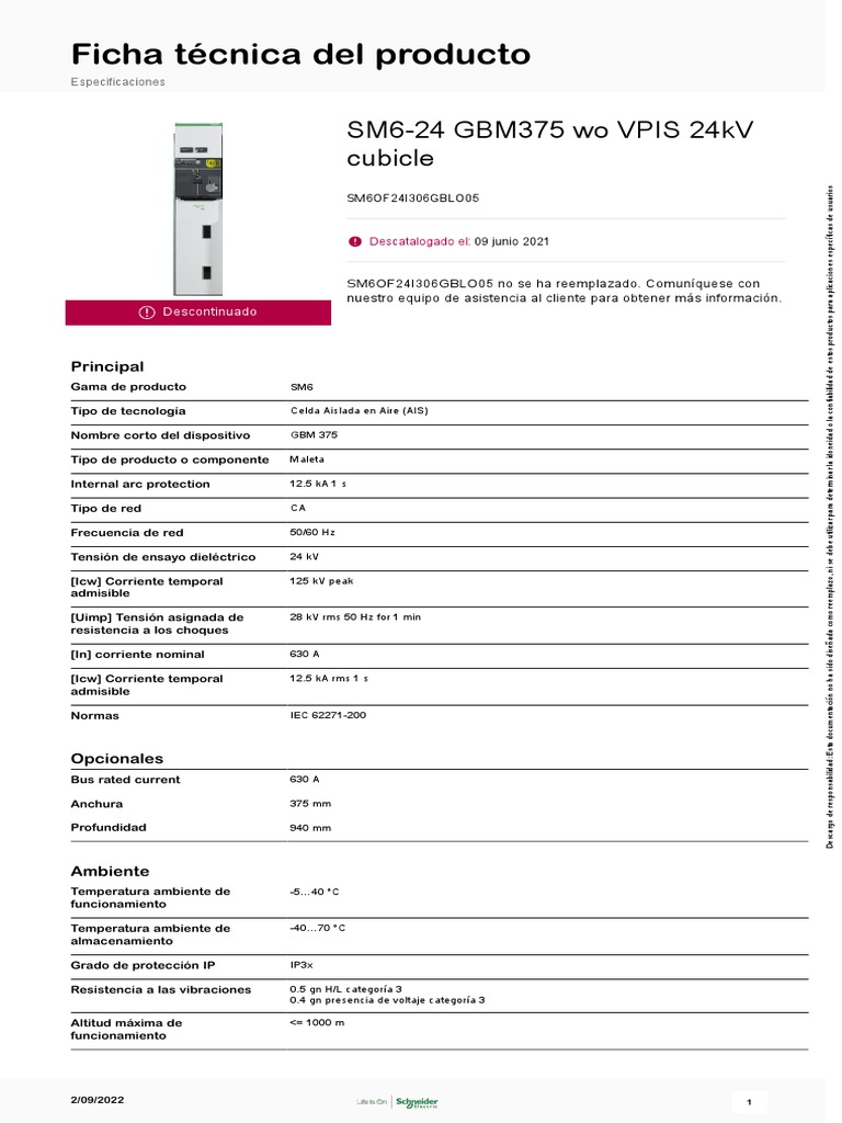 SM6 - 24 KV - SM6OF24I306GBLO05 | PDF | Electrónica | Metrología