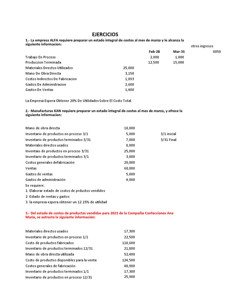 Ejercicios de Contabilidad de Costos | PDF | Costo | Negocios económicos