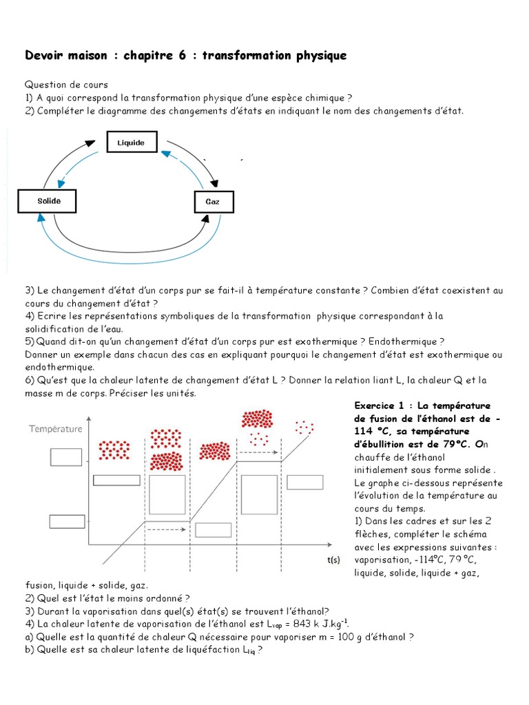 Transformation physique et changements d'état | PDF | Enthalpie de ...