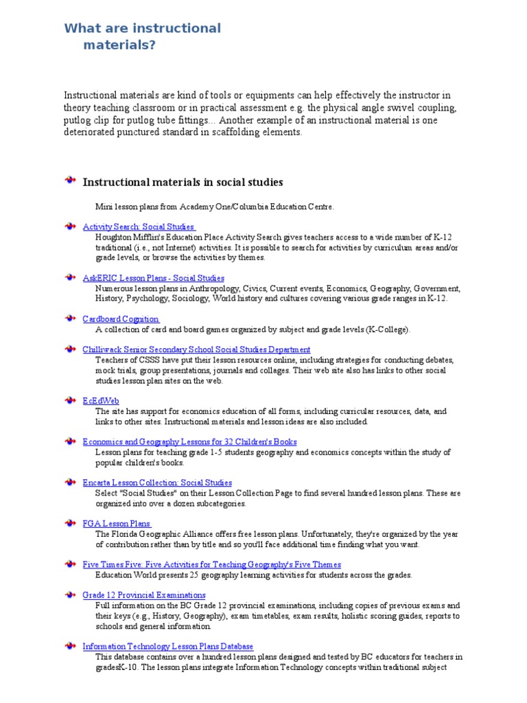 What Are Instructional Materials PDF Lesson Plan Curriculum