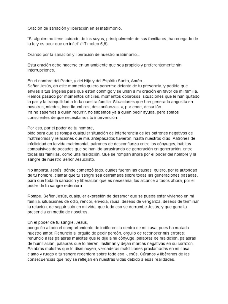 Oración de Sanación y Liberación en El Matrimonio | PDF | Perdón | Oración