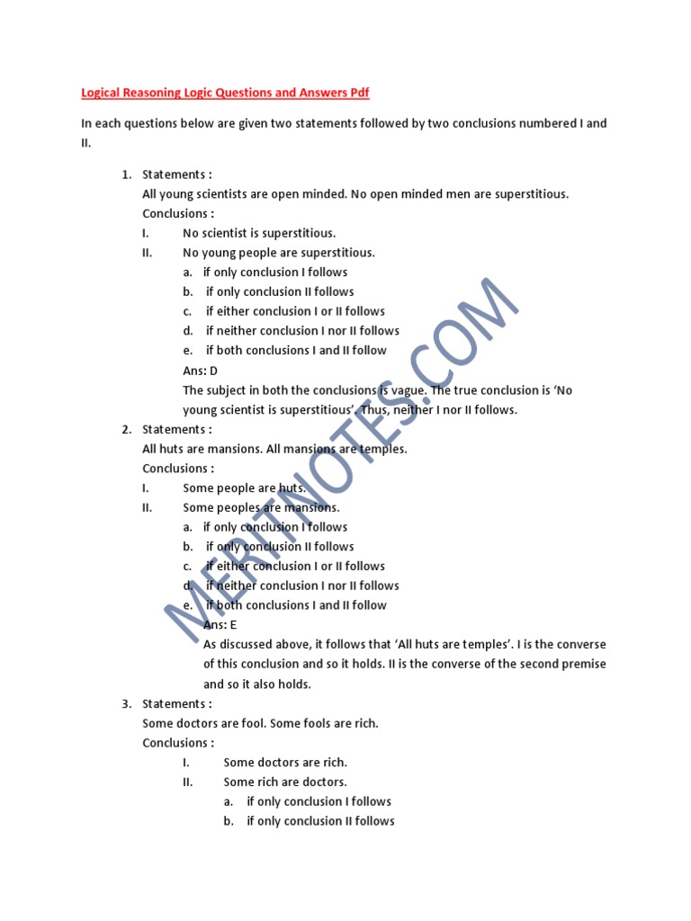 Logic-Questions-Answers Sheet | PDF | Logic | Western Philosophy