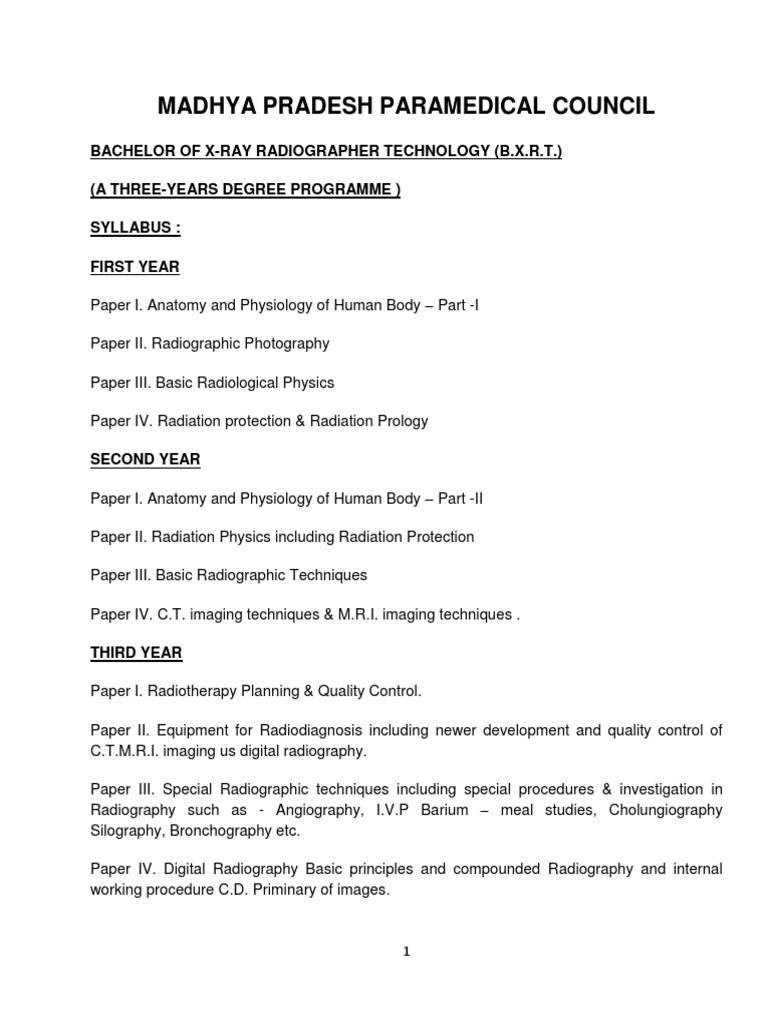 B.Sc. Radiology First Year Syllabus | PDF | Radiography | Ct Scan