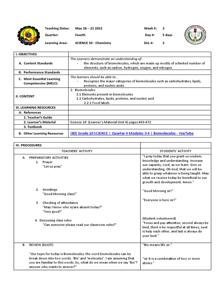 LessonPlanbio Molecules PDF Carbohydrates Biomolecules